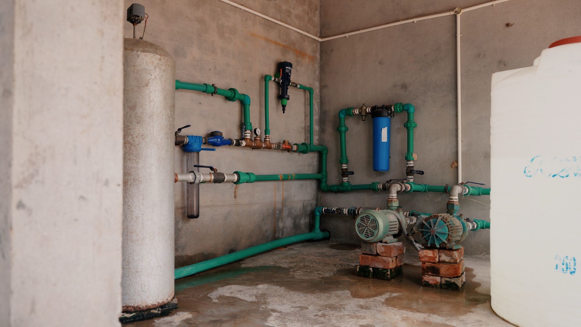 The facility's water filtration and pump unit
